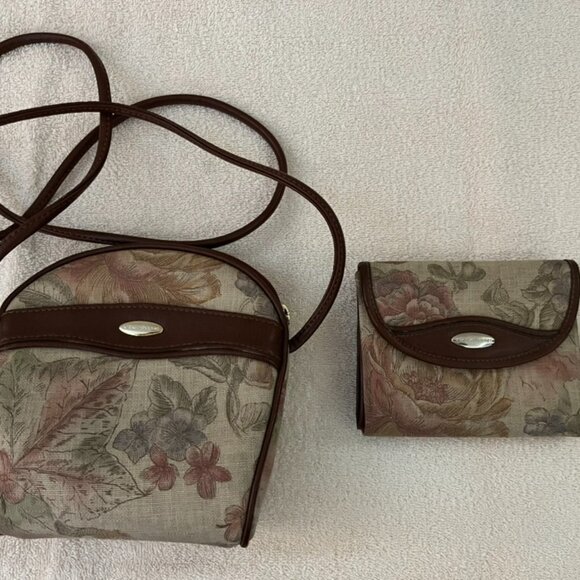 Vintage Liz Claiborne Crossbody Bag and Wallet Brown Floral - Picture 1 of 10